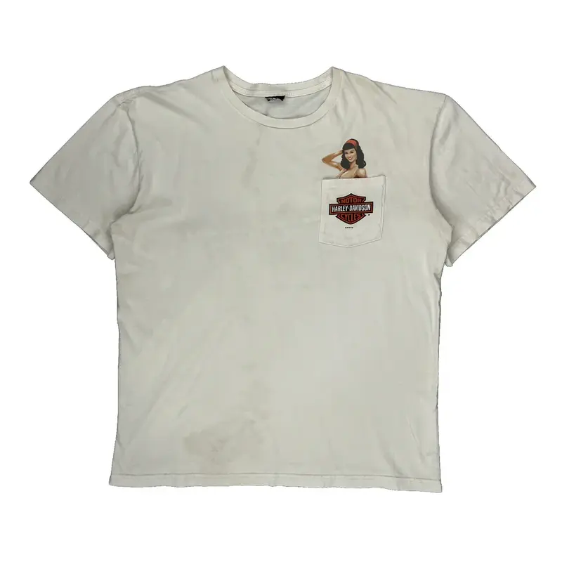 Northwoods Harley Davidson Graphic T-Shirt - XL White Cotton
