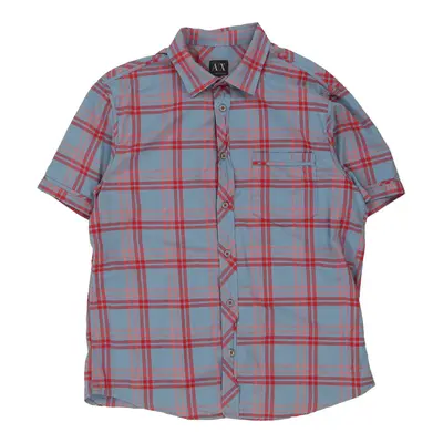 Armani Exchange Checked Short Sleeve Shirt - Large Blue Cotton | Size: large