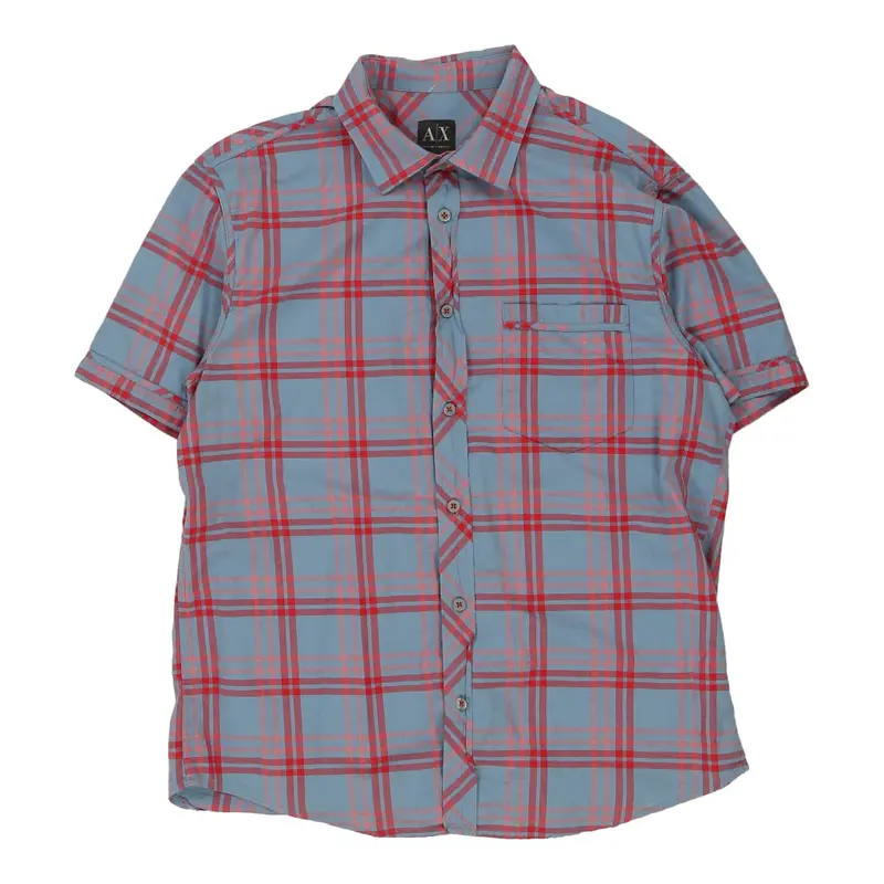 Armani Exchange Checked Short Sleeve Shirt - Large Blue Cotton | Size: large