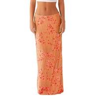 Women Summer Skirt Casual Elegant Sequin Floral Embroidery Flared Maxi Skirts for Beach Vacation Streetwear