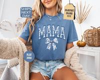 Comfort Colors Mama Shirt, Blue Ribbon Shirt, Mothers Day Gift, Aesthetic Gift For Mom, Cute Mom Shirt, Toile Bow Shirt, Chin...