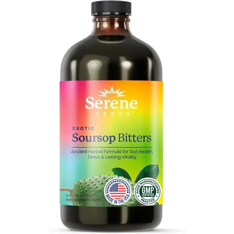 Soursop Bitters Liquid – Organic Herbal Detox with Black Seed, Moringa & Ginger by Serene Herbs – Supports Digestive Well...