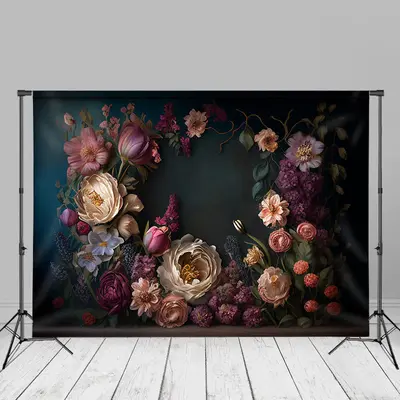 Fancy Bouquet Peony Chic Dark Green Photo Backdrop - Aperturee