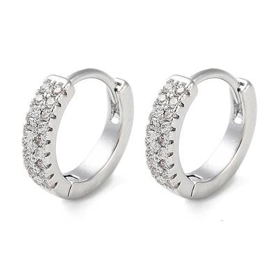 Brass Micro Pave Clear Cubic Zirconia Hoop Earrings