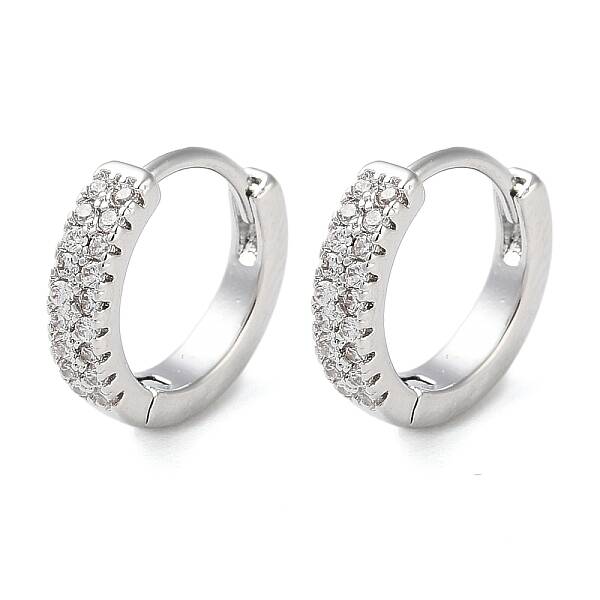Brass Micro Pave Clear Cubic Zirconia Hoop Earrings