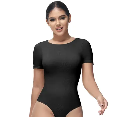 Soo Slick Women's Shapewear Bodysuit - Tummy Control, Crew Neck, Short Sleeve with Thong Design, Removable Padding for Comfor...