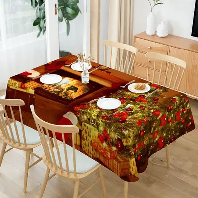 Glitter Wooden Fireplace Tree Christmas Tablecloth - Aperturee