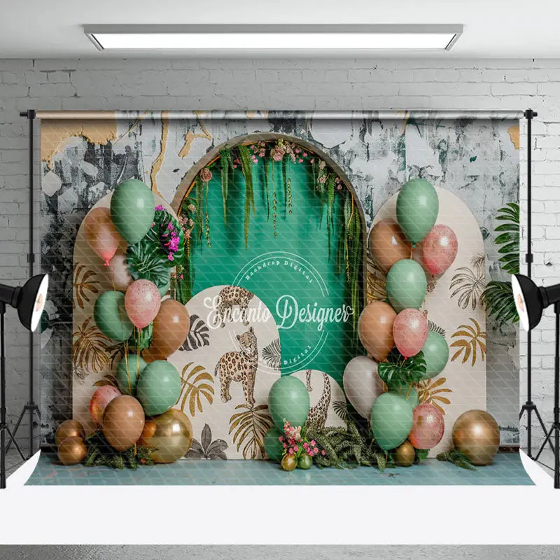 Retro Wall Tribal Leopard Plants Cake Smash Backdrop - Aperturee