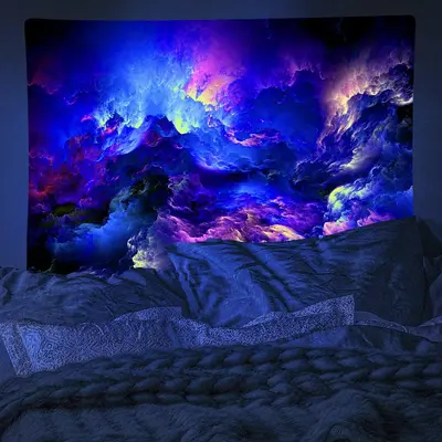 Fantasy Colourful Cloud Pattern Tapestry, 1 Piece UV Reactive Fluorescent Tapestry, Wall Hanging Decor For Home Living Room B...