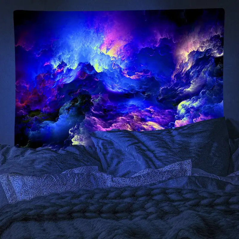 Fantasy Colourful Cloud Pattern Tapestry, 1 Piece UV Reactive Fluorescent Tapestry, Wall Hanging Decor For Home Living Room B...