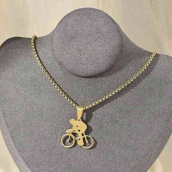 304 Stainless Steel Bicycle Riding Pendant Box Chain Necklaces