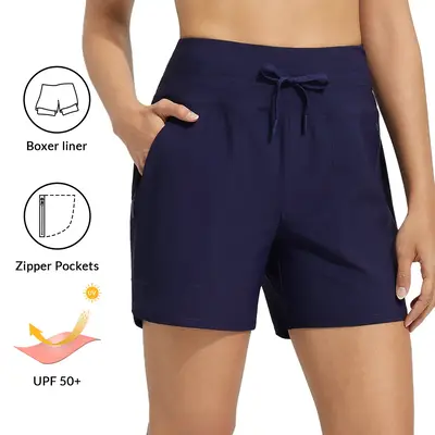 baleaf Women's 5 Swim Board Shorts High Waisted Quick Dry UPF 50+ Swimsuit Swimming Bottoms with Boxer Liner Zipper Pockets