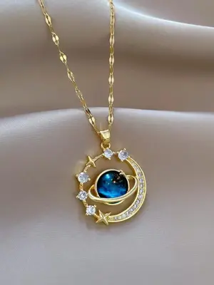 Elegant Moon & Planet Design Pendant Necklace for Women, Stainless Steel Jewelry for Daily Wear, Party, Daily Clothing Decor,...