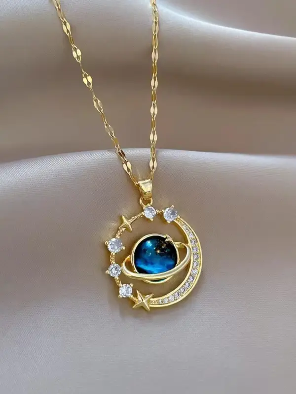 Elegant Moon & Planet Design Pendant Necklace for Women, Stainless Steel Jewelry for Daily Wear, Party, Daily Clothing Decor,...