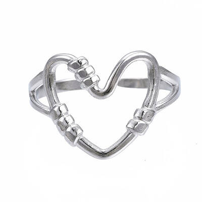 Non-Tarnish 304 Stainless Steel Heart Open Cuff Ring