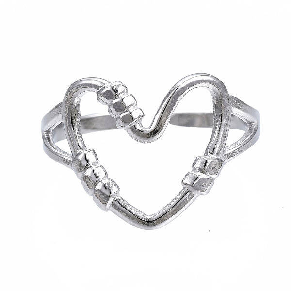 Non-Tarnish 304 Stainless Steel Heart Open Cuff Ring