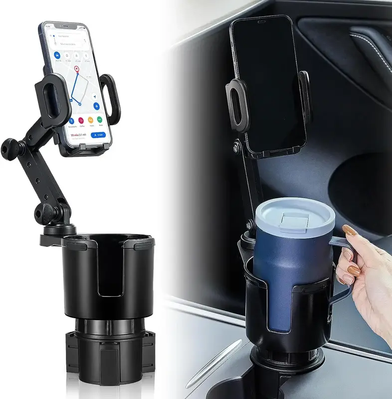2024 Car Cup Holder Expander Adjustable Base with Phone Mount THIS HILL 360° Rotation Cup Holder Cell Phone Holder for Car C...