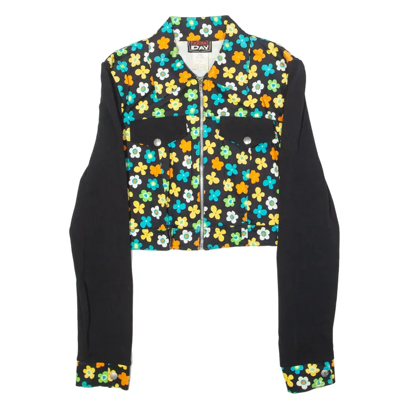 FARHAT DAY Womens Lined Jacket Black 80s Floral XS