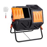 VEVOR Compost Bin, 37-Gal Dual Chamber Composting Tumbler, High Volume Two Rotating Chambers with 2 Sliding Door and Steel Fr...