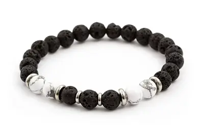 Agato MINK62 Lava Stone and Howlite Bead Bracelet - Length: 19cm