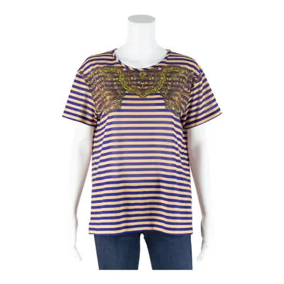 CARVEN Paisley Print Top Blue Striped Short Sleeve Womens S