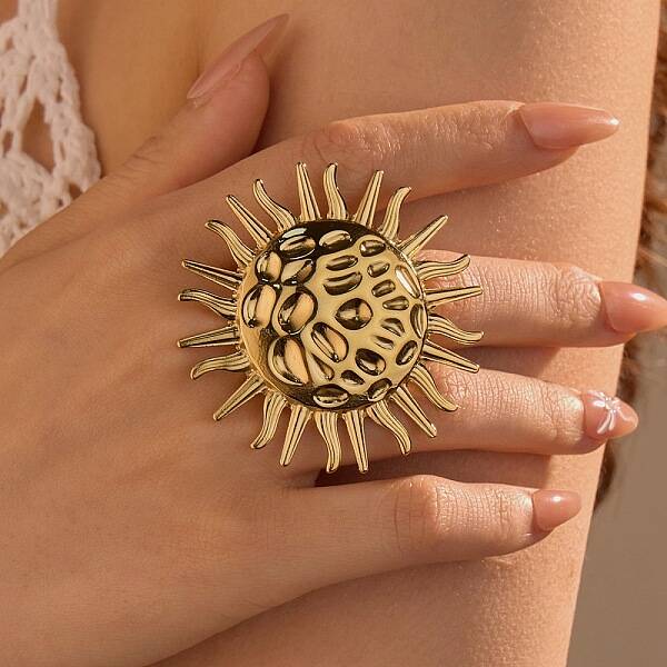 Sun 304 Stainless Steel Adjustable Open Cuff Rings for Women