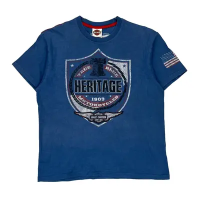 Wyoming Harley Davidson Graphic T-Shirt - Large Blue Cotton