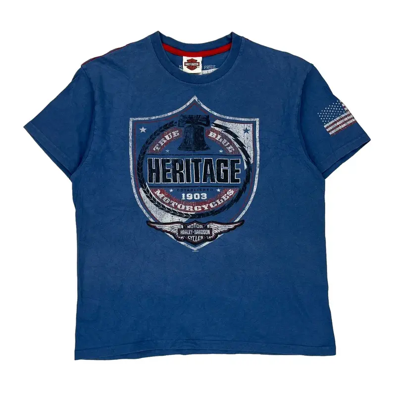 Wyoming Harley Davidson Graphic T-Shirt - Large Blue Cotton
