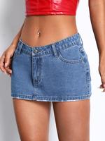 Denim Mini Skirt Y2k Trendy Low Waisted Straight Hem Short Jean Skirts