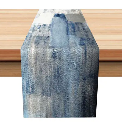 White Denim Blue Brown Mixed Vintage Table Runner - Aperturee