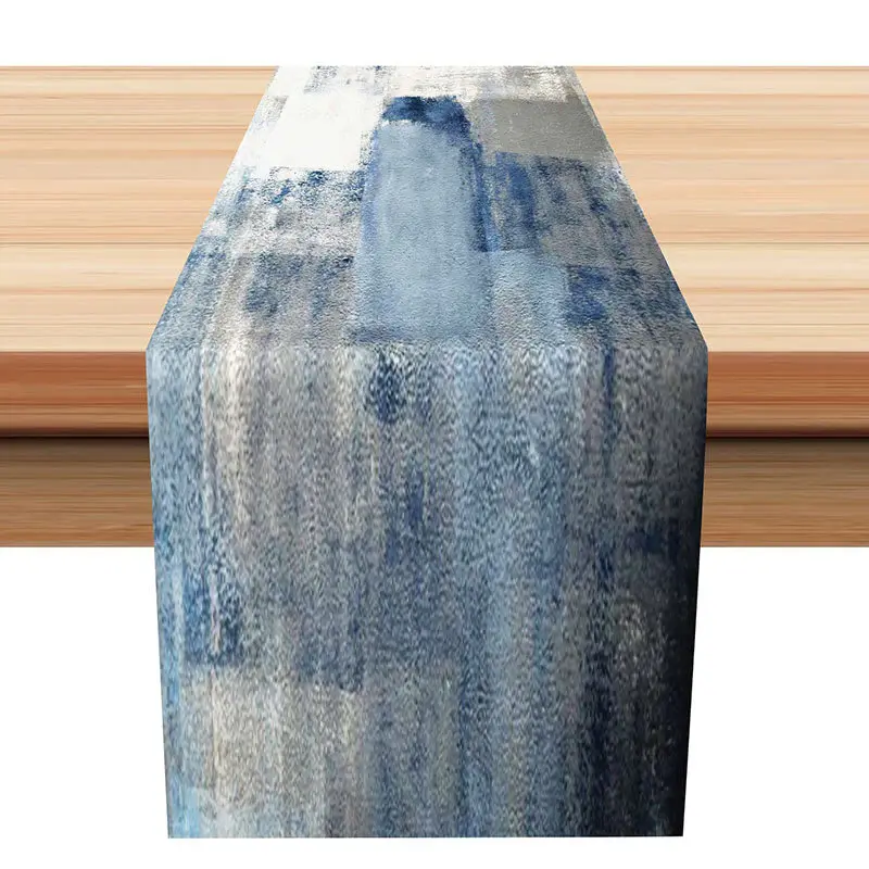 White Denim Blue Brown Mixed Vintage Table Runner - Aperturee