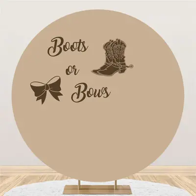 Boot Or Bow Brown Pattern Round Baby Shower Backdrop - Aperturee