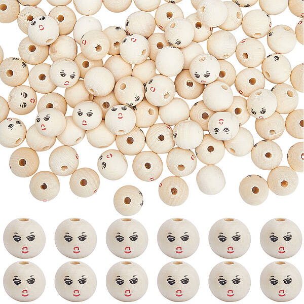 100Pcs Printed Wood European Beads