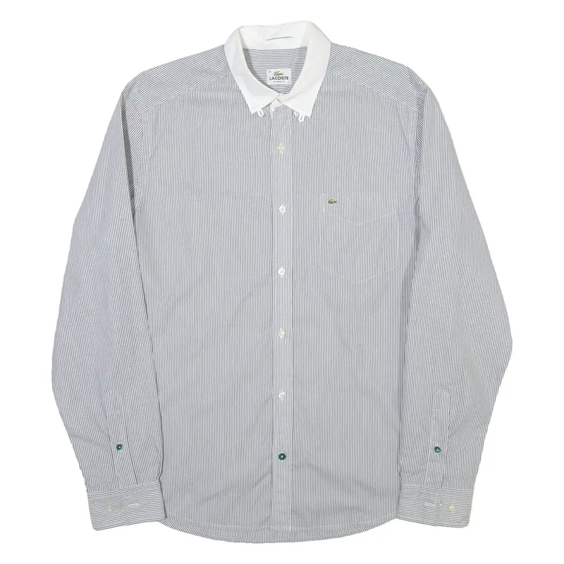LACOSTE Tailored Fit Mens Shirt White Pinstripe Long Sleeve L