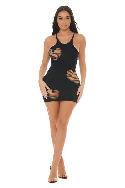 Heart Rate Bodystocking Dress - Black - Os