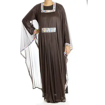 Brown 2-Piece Bedazzle Kaftan Dress