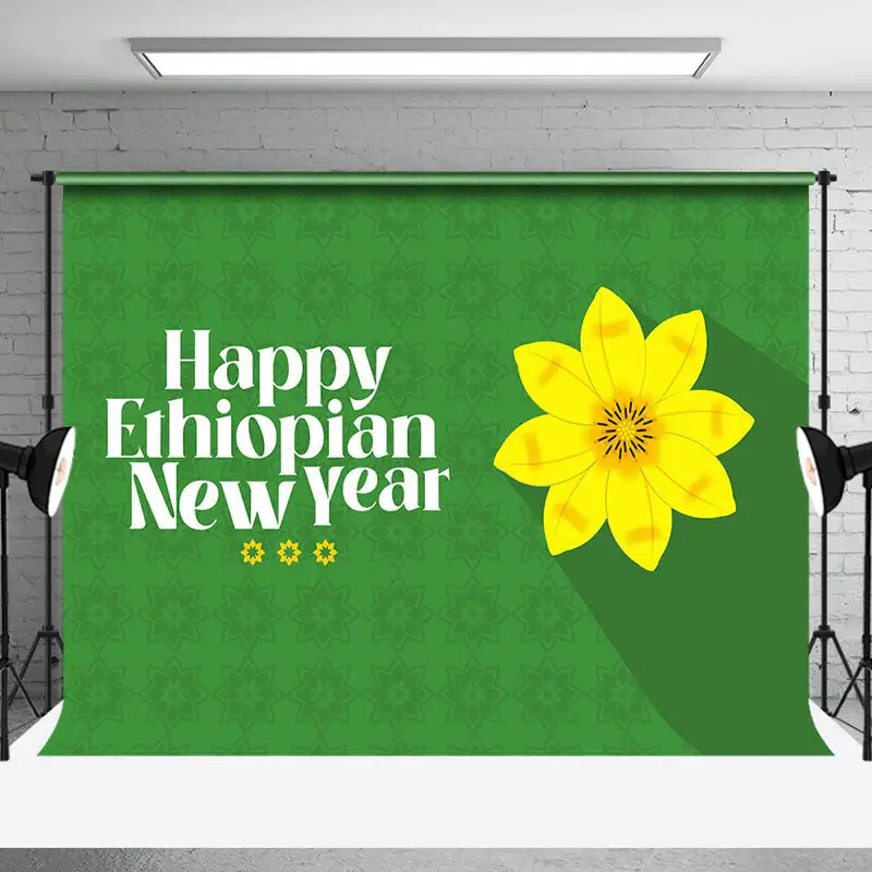Aperturee Yellow Floral Green Happy Ethiopian New Year Backdrop - Aperturee