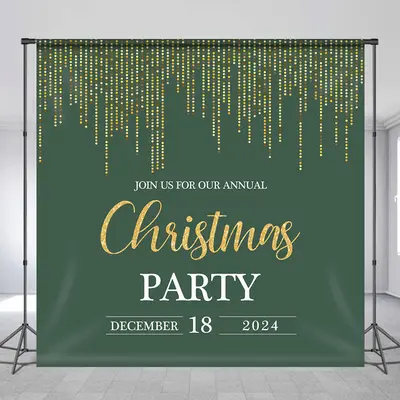 Personalized Glitter Green Christmas Party Backdrop - Aperturee