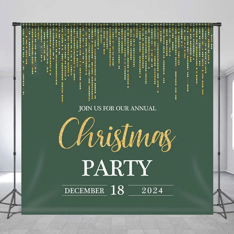 Personalized Glitter Green Christmas Party Backdrop - Aperturee