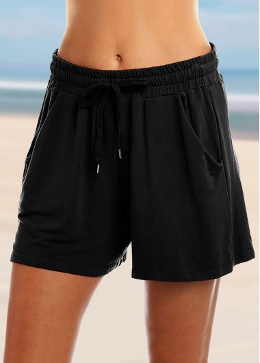 Modlily Mid Waist Black Drawstring Detail Loose Shorts - XL