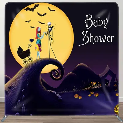 Aperturee Moon Night Halloween Vibe Baby Shower Square Backdrop | Pillow Cover Backdrop | 8X8 Tension Fabric Backdrop | Fabri...