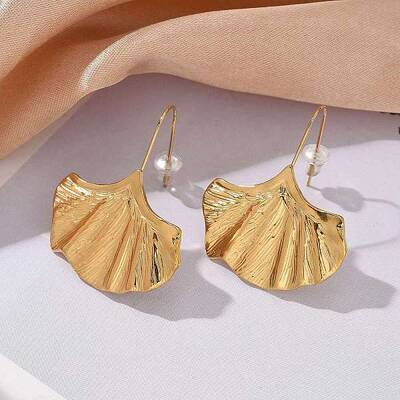 Ion Plating(IP) 304 Stainless Steel Ginkgo Leaf Dangle Earrings for Women