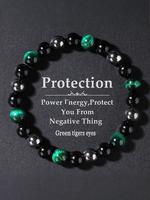 Natural Green Tiger Eye Stones Beaded Bracelet, Black Onyx Bracelet, Fashionable Jewelry for Women & Men, Trendy All-match & ...