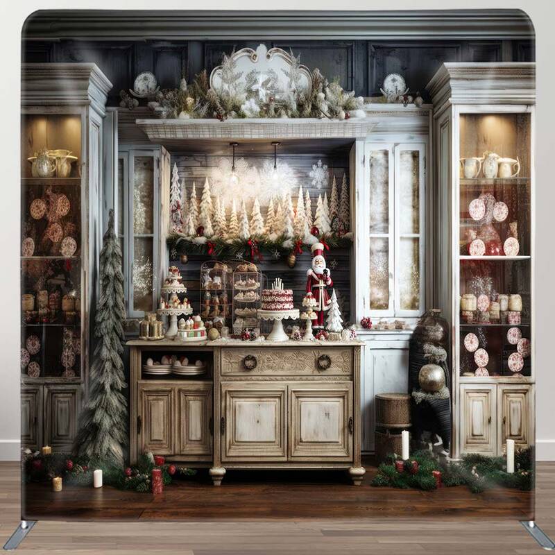 Aperturee Indoor Christmas Kitchen Fabric Photo Booth Backdrop | Xmas Backdrop | Christmas Photo Booth Backdrop | Christmas B...