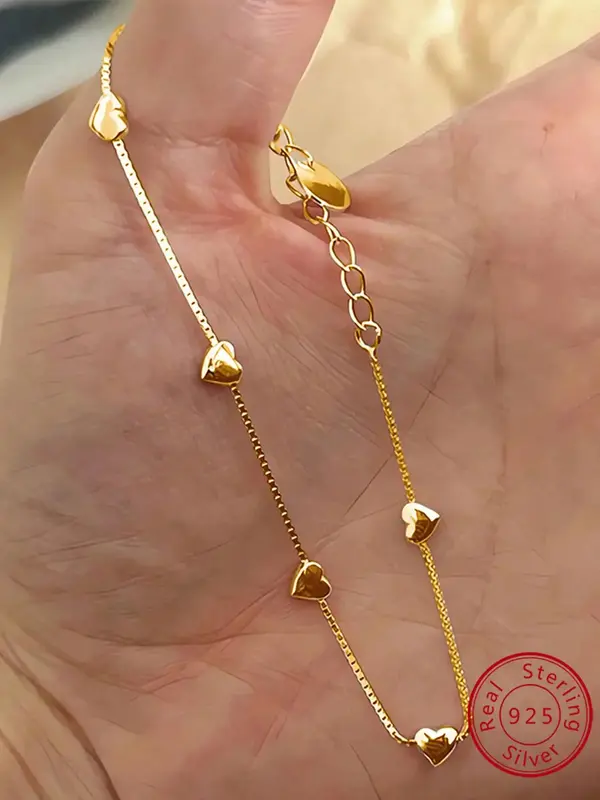 S925 Sterling Silver Women's Elegant Heart Design Bracelet, Fashion Jewelry for Party, Daily Clothing Decor, Trendy All-match...