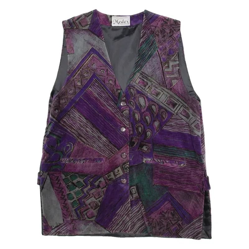 MEDEX COLLECTION Womens Waistcoat Purple Crazy Pattern M