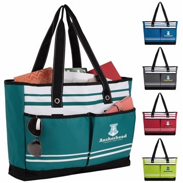 38 Promotional Two-Pocket Fashion Tote - Zippered & Striped