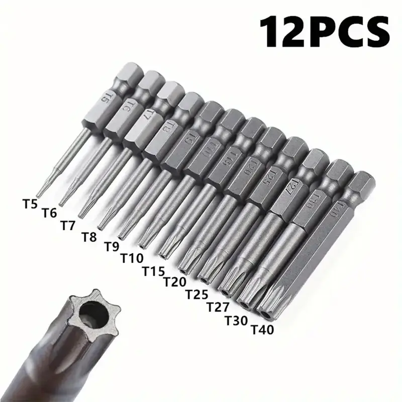 Magnetic Torx Security Screwdriver Bit Set, 50mm Extended Hollow Design & Hexagonal Handle Torx Screwdriver Bit Set, Power To...