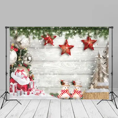 Leaves Stars Snowflake White Wood Christmas Backdrop - Aperturee