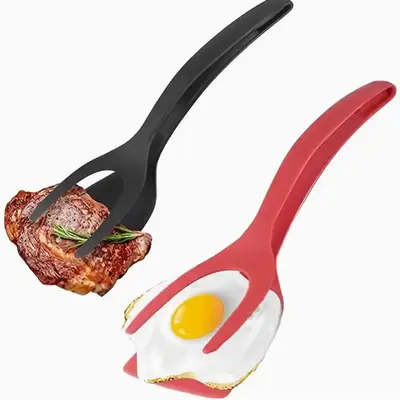 2 in 1 Oil Filter Spatula Tongs, 1 Count Non-stick Egg Fish Steak Bread Meat Spatula Tongs, Kitchen Cooking Utensils for Fryi...
